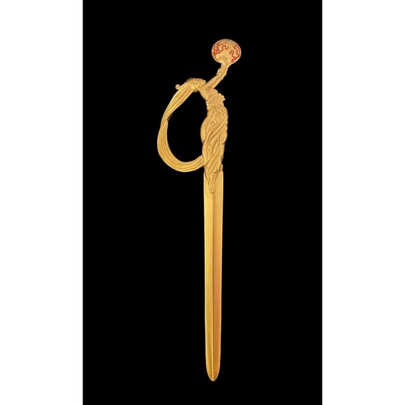 ERTE object d'art “Firefiles” Gold-Plated Pewter & Steel Letter Opener VINTAGE